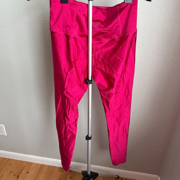 Athleta Elation Shine Tight Leggings Bright Pink Metallic Barbie Cosplay Size L - Picture 2 of 7